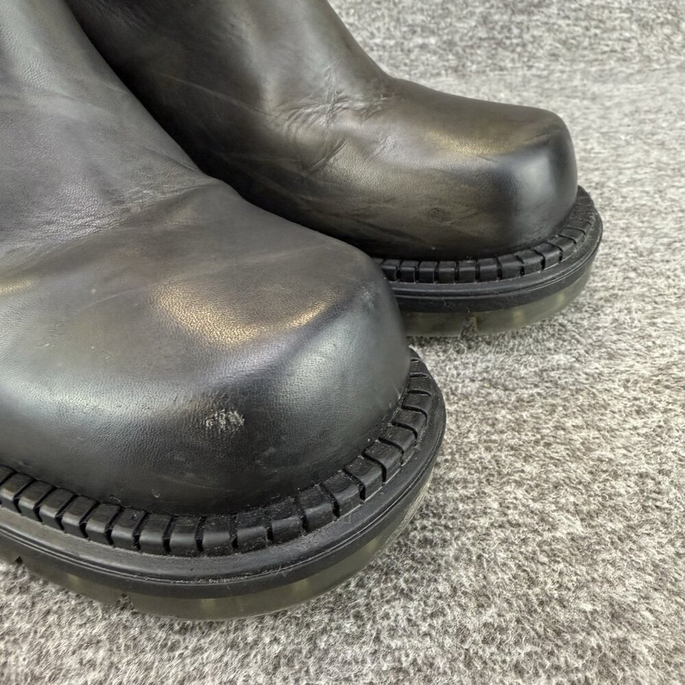 ✅Emanuele Crasto Boots Women's 39/8.5 Chunky Heel Mid Calf Grey Pull On Leather - Picture 8 of 11